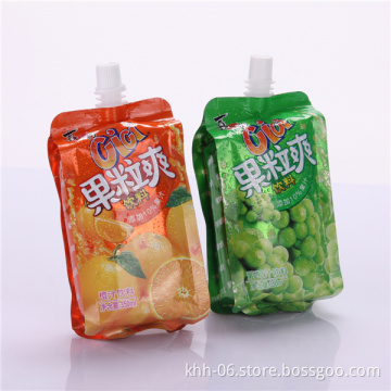 Plastic liquid stand up pouch with corner spout water bag
